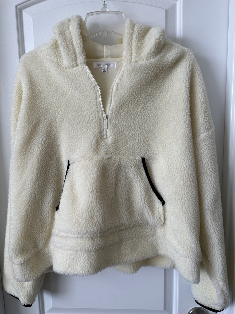 Cream Sherpa Quarter-Zip Hoodie